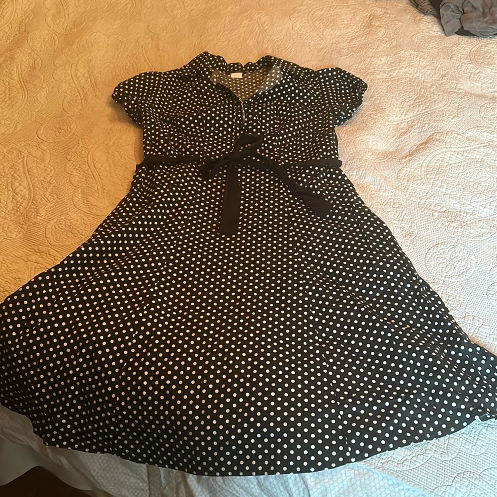 Retro polka dot shirt dress 1xl black and white